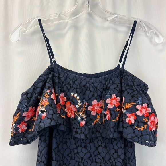 Blu Pepper Womens Dress Blue Floral Embroidered Lace Overlay Spaghetti Strap S - Picture 4 of 11